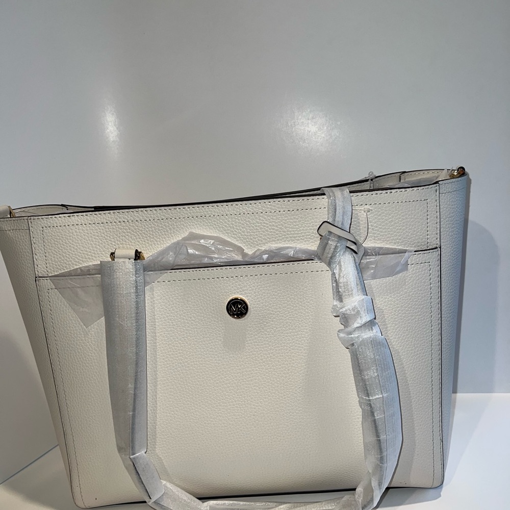 NWT Michael Michael Kors Maise large 3 in 1 leather tote in light cream - Picture 5 of 6